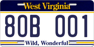 WV license plate 8OB001