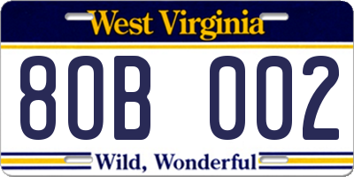WV license plate 8OB002