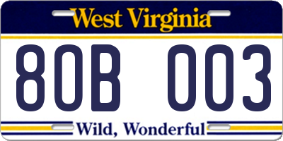 WV license plate 8OB003
