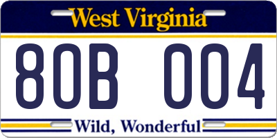 WV license plate 8OB004