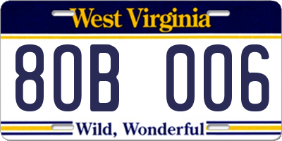 WV license plate 8OB006