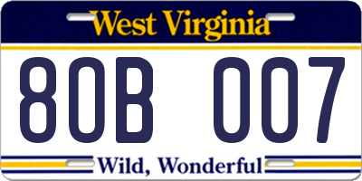 WV license plate 8OB007