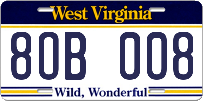 WV license plate 8OB008