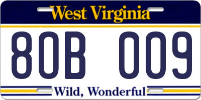 WV license plate 8OB009