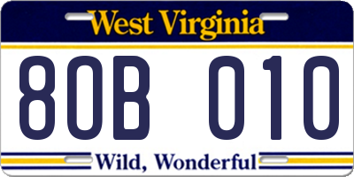 WV license plate 8OB010
