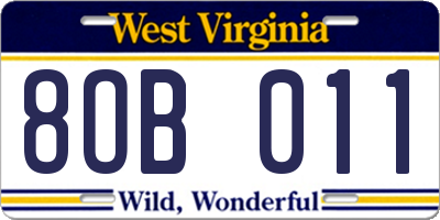 WV license plate 8OB011