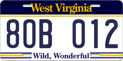 WV license plate 8OB012