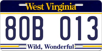 WV license plate 8OB013