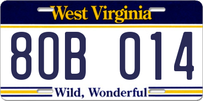 WV license plate 8OB014