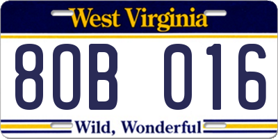 WV license plate 8OB016