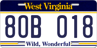 WV license plate 8OB018