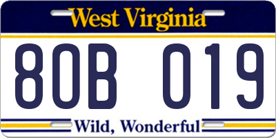 WV license plate 8OB019