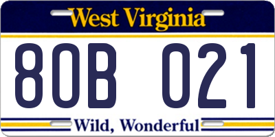 WV license plate 8OB021