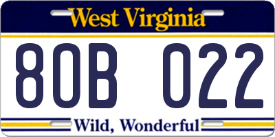 WV license plate 8OB022