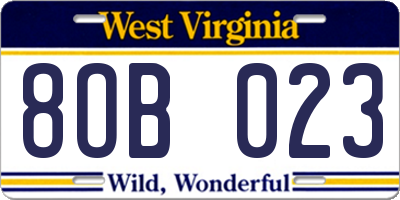 WV license plate 8OB023