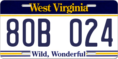 WV license plate 8OB024