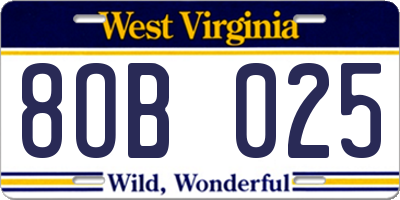 WV license plate 8OB025