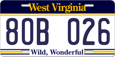 WV license plate 8OB026