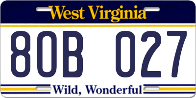 WV license plate 8OB027