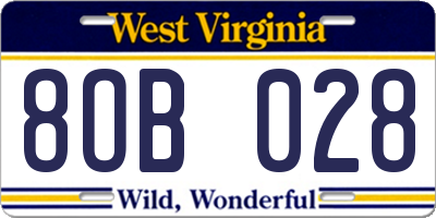 WV license plate 8OB028