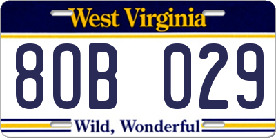 WV license plate 8OB029