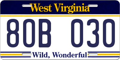 WV license plate 8OB030