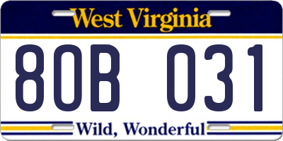 WV license plate 8OB031