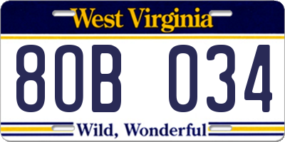 WV license plate 8OB034