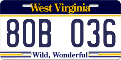 WV license plate 8OB036
