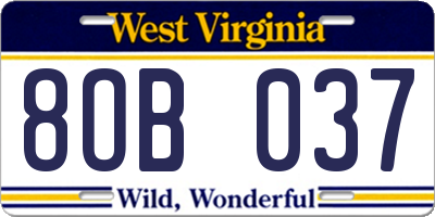WV license plate 8OB037
