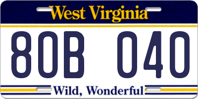 WV license plate 8OB040