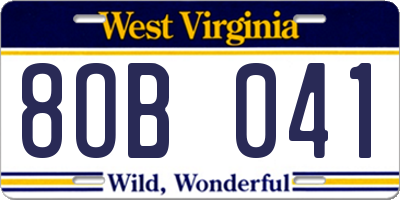 WV license plate 8OB041
