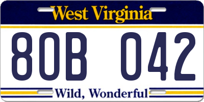 WV license plate 8OB042