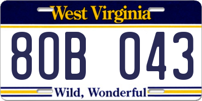 WV license plate 8OB043