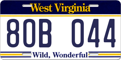 WV license plate 8OB044
