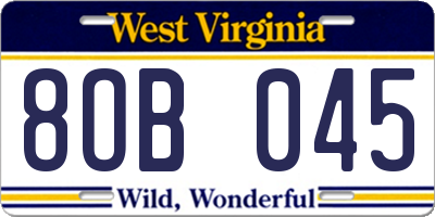 WV license plate 8OB045