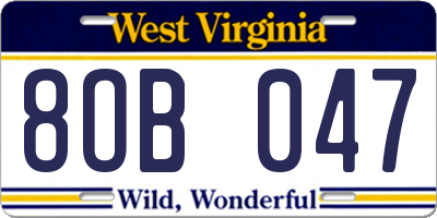 WV license plate 8OB047