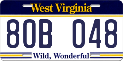 WV license plate 8OB048