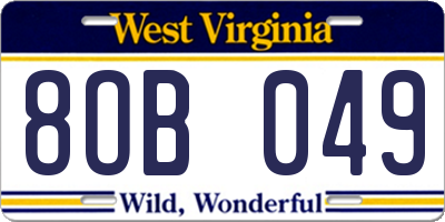 WV license plate 8OB049
