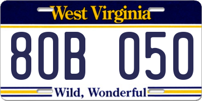 WV license plate 8OB050