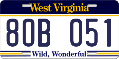 WV license plate 8OB051