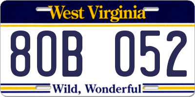 WV license plate 8OB052