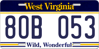 WV license plate 8OB053
