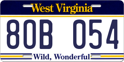 WV license plate 8OB054
