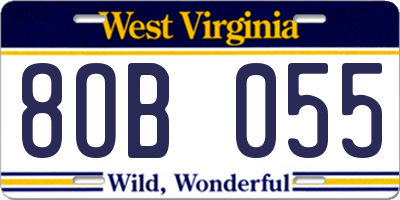 WV license plate 8OB055