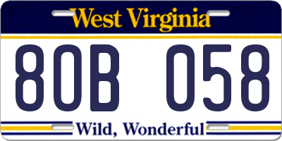 WV license plate 8OB058