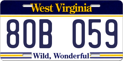 WV license plate 8OB059