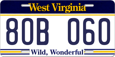 WV license plate 8OB060