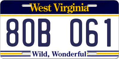 WV license plate 8OB061