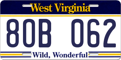 WV license plate 8OB062